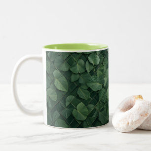 Tasse 2 Couleurs Rythme verdoyant : Grille de feuilles tropicales