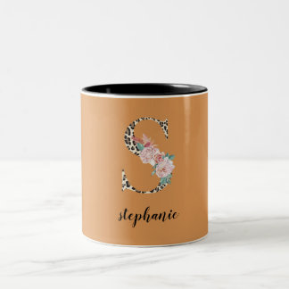Tasse 2 Couleurs S Monogramme Empreinte de léopard Floral