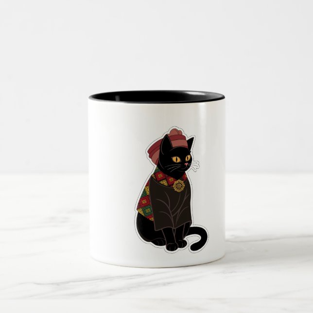 Tasse 2 Couleurs Sac à main Chat Noir Chef Tribal (Centre)