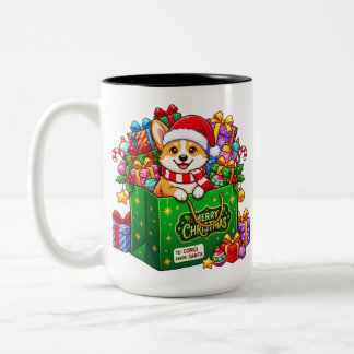 Tasse 2 Couleurs Sac Cadeau de Noël Corgi Joie