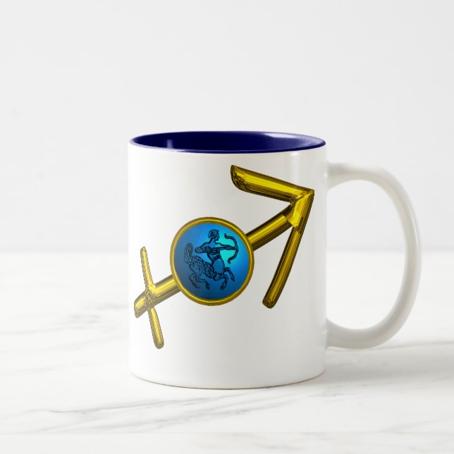 TASSE 2 COULEURS SAGITTARIUS, SIGNE D'ANNIVERSAIRE DE ZODIAC BLEU O (Droit)