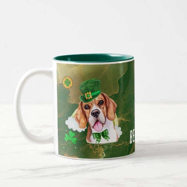 Tasse 2 Couleurs Saint-Patrick personnalisé Beagle Or Jour (Gauche)