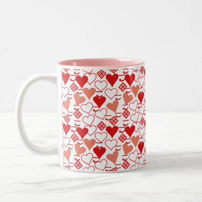 Tasse 2 Couleurs Saint Valentin Amour rose, rouge et Motif blanc (Gauche)