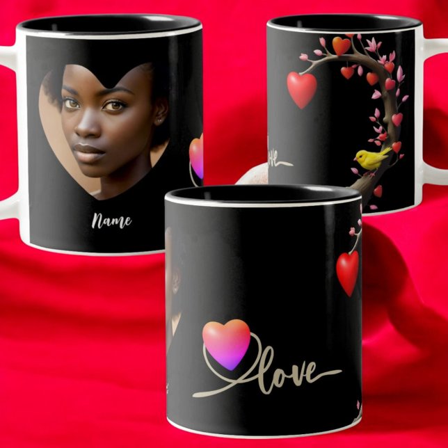 Tasse 2 Couleurs Saint Valentin avec oiseau canari (Créateur téléchargé)