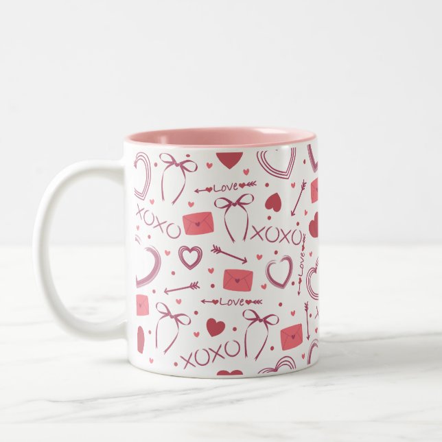 Tasse 2 Couleurs Saint-Valentin romantique - Blanc & Rose (Gauche)