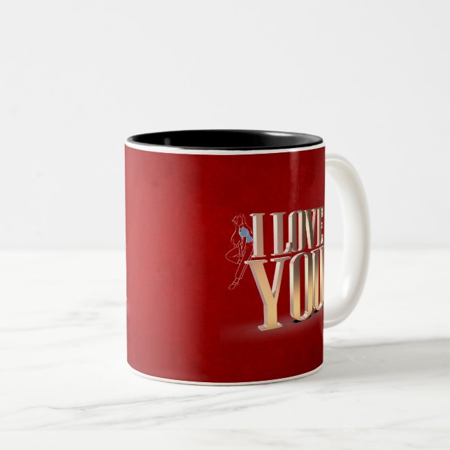 Tasse 2 Couleurs Saint Valentin Rouge 3D Je t'aime (Devant droit)