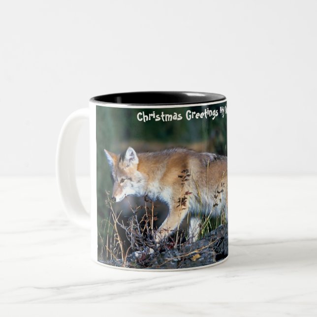 Tasse 2 Couleurs Salutations de Noël Mon Vieux Coyote (Devant gauche)
