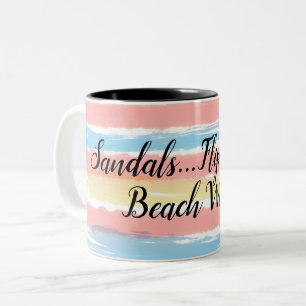 Tasse 2 Couleurs Sandales Flip Flops Plage Vagues Aquarelle