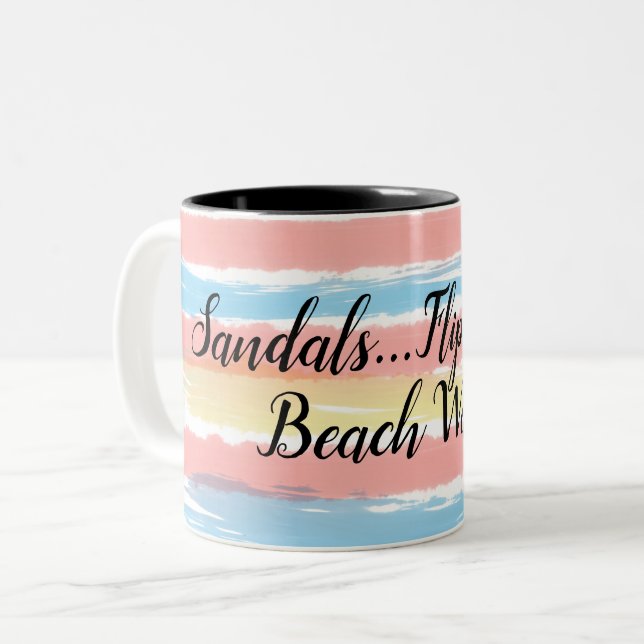 Tasse 2 Couleurs Sandales Flip Flops Plage Vagues Aquarelle (Devant gauche)