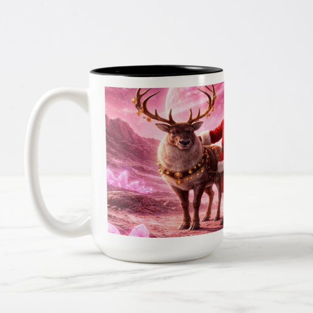 Tasse 2 Couleurs Santa arrive sur la planète rose (Gauche)