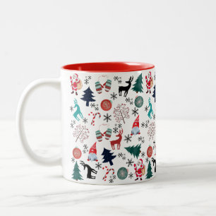 Tasse 2 Couleurs Santa Claus Reindeer Pine Trees Mittens Motif