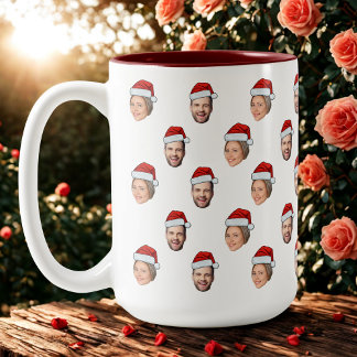 Tasse 2 Couleurs Santa Hat Personnalisé Visage 2 Photo Cadeau de No