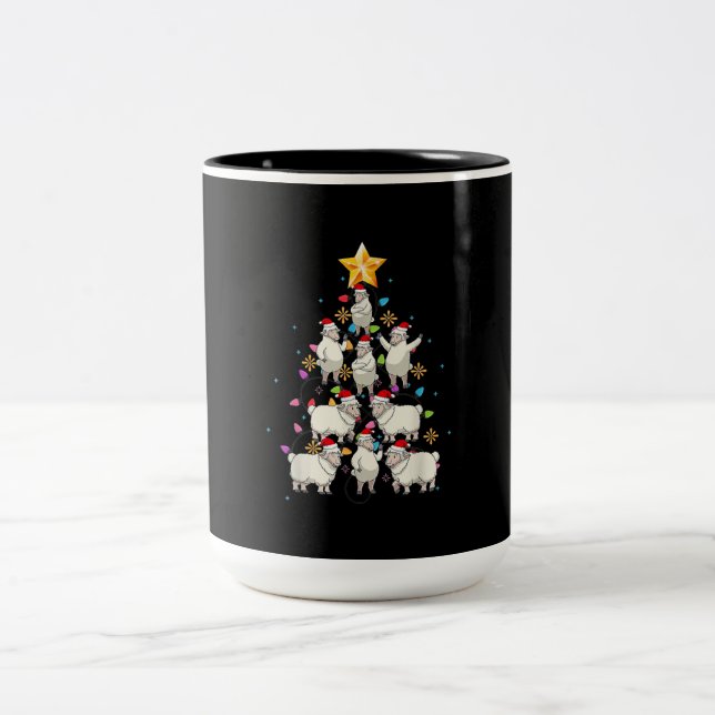 Tasse 2 Couleurs Santa Sheep Christmas Tree Lights Funny Sheep Veni (Centre)