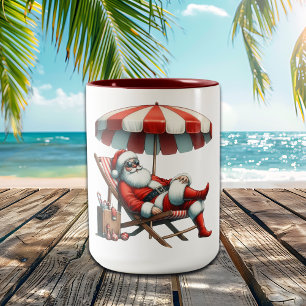 Tasse 2 Couleurs Santa sous un parapluie de plage Noël