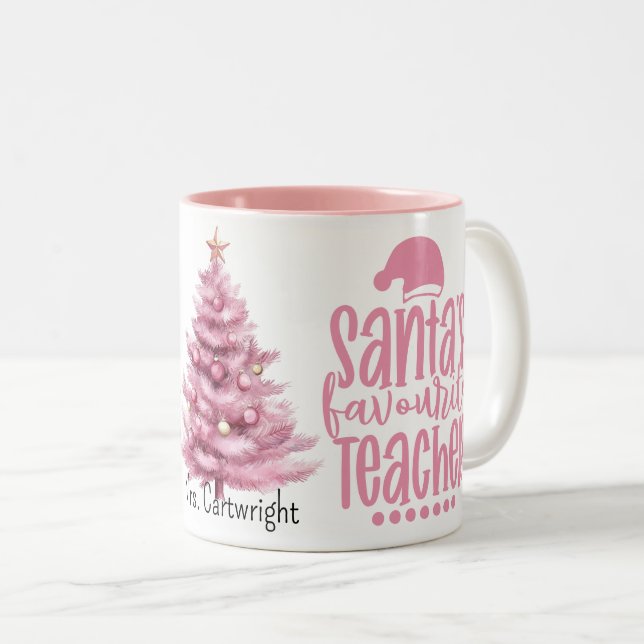 Tasse 2 Couleurs Santa's Favourite Teacher (Devant droit)