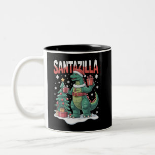 Tasse 2 Couleurs Santazilla Monstre Japonais Kaiju Noël Dinosaure