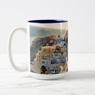 Tasse 2 Couleurs Santorin Mariage Memories Bleu Blanc Maisons Grecq