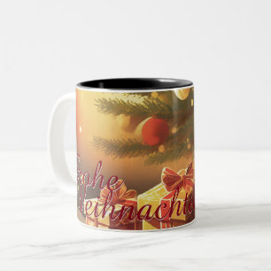 Tasse 2 Couleurs Sapin de Noël avec des cadeaux dorés