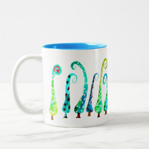 Tasse 2 Couleurs Sapins de Noël aquarelle fantaisistes