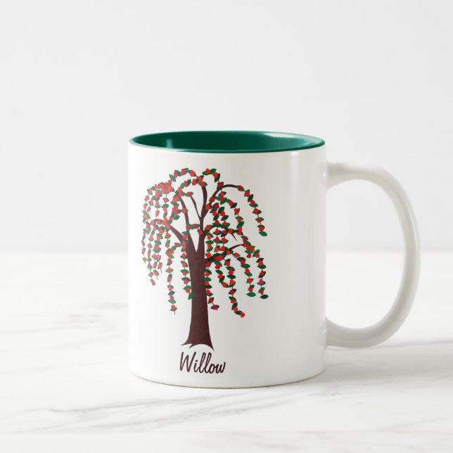 Tasse 2 Couleurs Saule avec des coeurs - personnalisables (Droit)