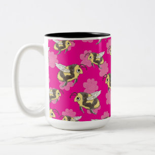 Tasse 2 Couleurs Sauvez les abeilles sur fond floral rose