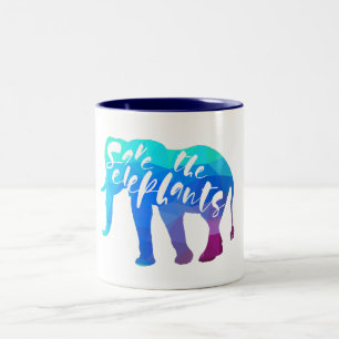 Tasse 2 Couleurs Sauvez les éléphants. Calligraphie, art graphiqu