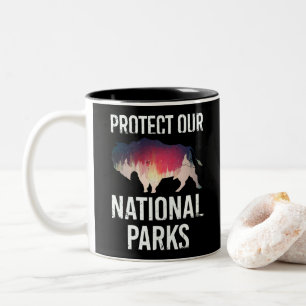 Tasse 2 Couleurs Sauvez nos parcs nationaux rétro Bison Explorer Ré