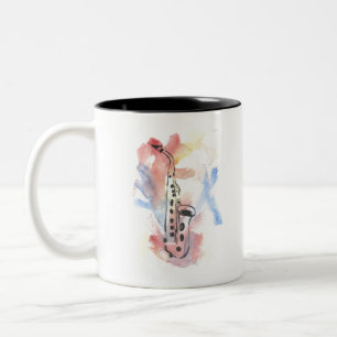 Tasse 2 Couleurs Saxophone aquarelle coloré