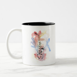 Tasse 2 Couleurs Saxophone aquarelle coloré