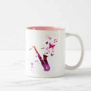 Tasse 2 Couleurs Saxophone musique mignonne et papillons