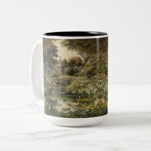 Tasse 2 Couleurs Scène botanique de cygnes dans un jardin anglais