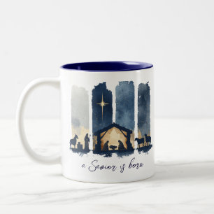 Tasse 2 Couleurs Scène de la Nativité à l'aquarelle Fête Religieuse