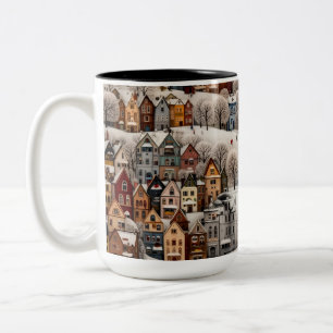 Tasse 2 Couleurs Scène de village d'hiver Ville enneigée cosy 