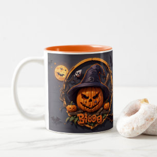 Tasse 2 Couleurs Scène d'Halloween 3D avec Citrouille, Crâne, Sorci