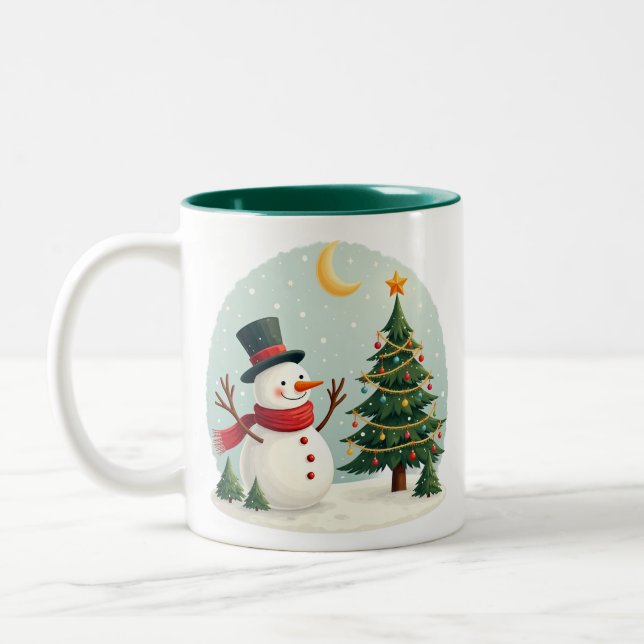 Tasse 2 Couleurs Scène fantaisiste d'une famille d'hommes de neige  (Gauche)