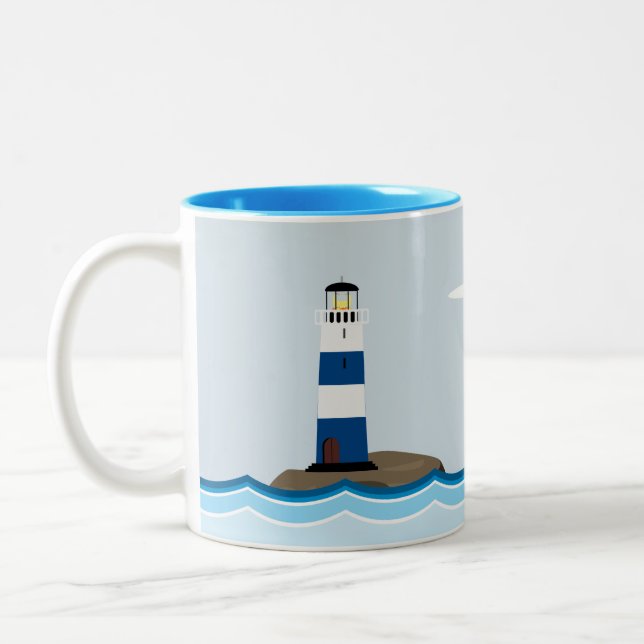 Tasse 2 Couleurs Scène nautique avec le phare et le voilier (Gauche)
