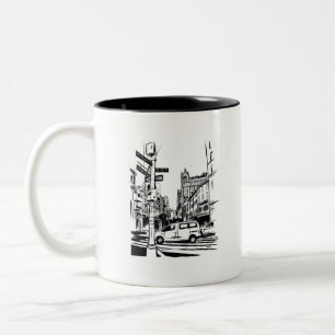 Tasse 2 Couleurs Scène urbaine en noir et blanc de la ville de New