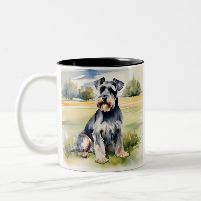 Tasse 2 Couleurs Schnauzer miniature Aquarelle - Art Chien Imprimer (Gauche)
