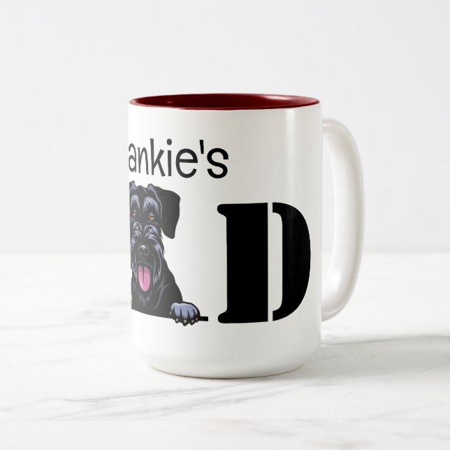 Tasse 2 Couleurs Schnauzer Peeking papa personnalisé (Devant droit)