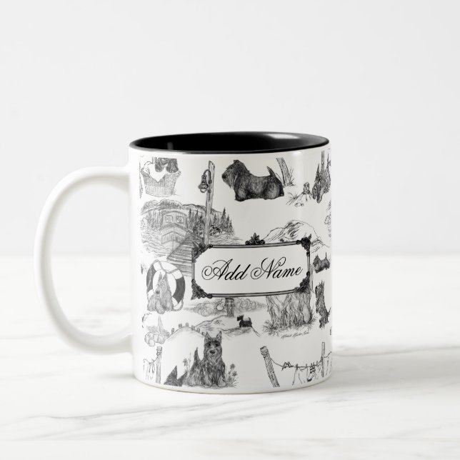 Tasse 2 Couleurs SCOTTISH Terrier Black Toile avec nom personnalisé (Gauche)