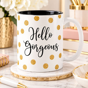 Tasse 2 Couleurs Script Bonjour Magnifique Polka doré