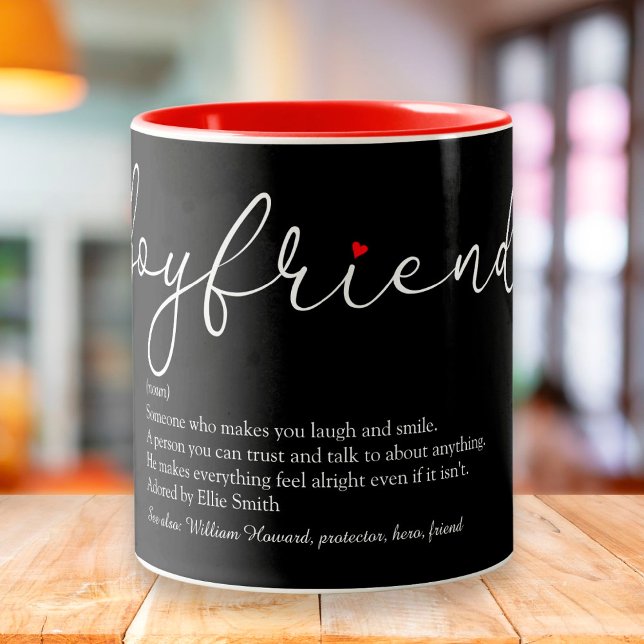 Tasse 2 Couleurs Script Boyfriend Definition Red Love Heart (Créateur téléchargé)