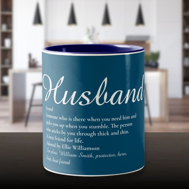 Tasse 2 Couleurs Script de définition du meilleur mari du monde ble (World's Best Husband Definition Script Blue Two-Tone Coffee Mug)