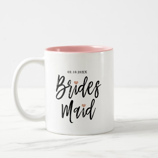 Tasse 2 Couleurs Script de pinceau moderne Rose Gold Hearts Bridesm (Gauche)
