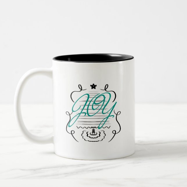 Tasse 2 Couleurs Script Joyeux Gribouillis d'Arbre de Noël (Gauche)