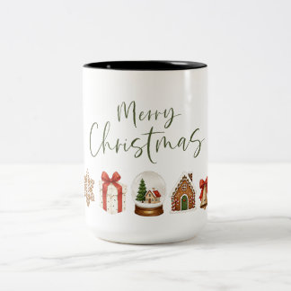 Tasse 2 Couleurs Script Joyeux Noël avec aquarelle festive