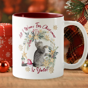 Tasse 2 Couleurs Script moderne Cute Chat Aquarelle drôle Noël