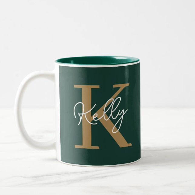 Tasse 2 Couleurs Script moderne Emerald Green Gold (Gauche)