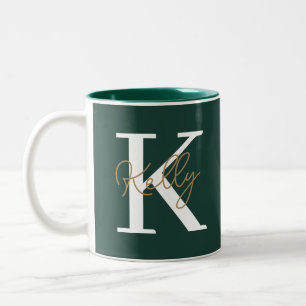 Tasse 2 Couleurs Script moderne Emerald Green Monogram
