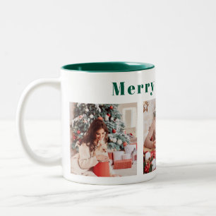 Tasse 2 Couleurs Script moderne Trois photos vert Joyeux et lumineu